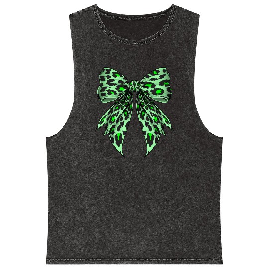 Coquette Bow Cheetah Animal Pattern Lime Green Mineral Wash Tank Tops