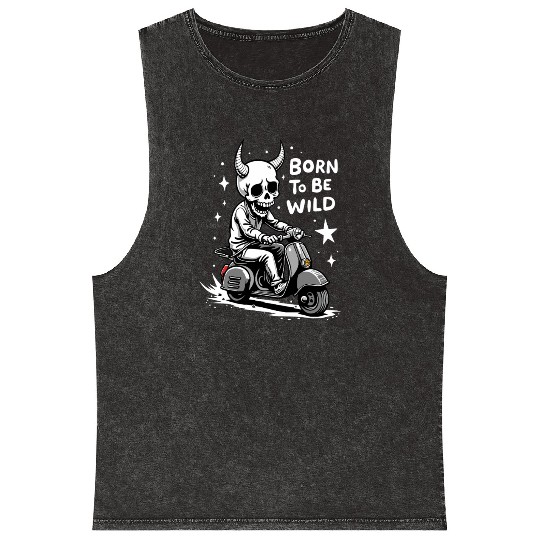 Born to Be Wild - Skull Devil on Scooter Mineral Wash Tank Tops