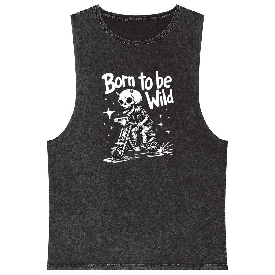 Born to Be Wild - Skull Devil on Scooter Mineral Wash Tank Tops