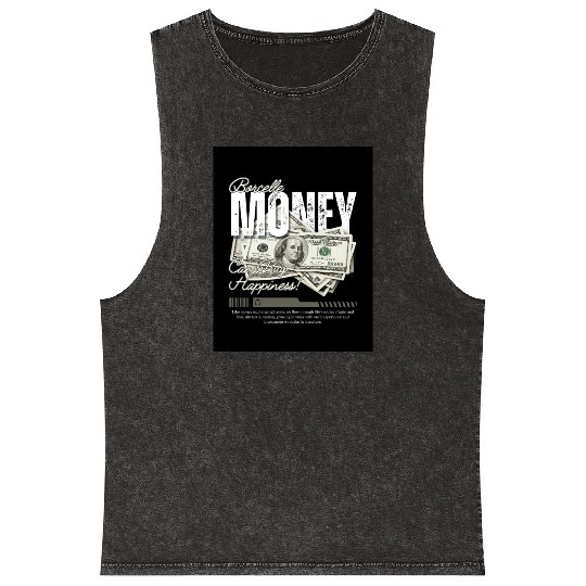 White and Grey Vintage Money Streetwear Mineral Wash Tank Tops