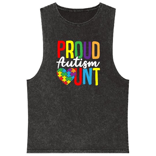 Autism Puzzle - Proud Autism Aunt Mineral Wash Tank Tops
