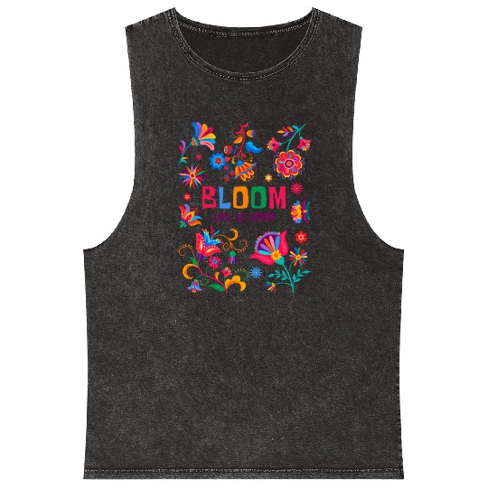 Bloom Life is Better - Colorful Floral Boho Design Mineral Wash Tank Tops