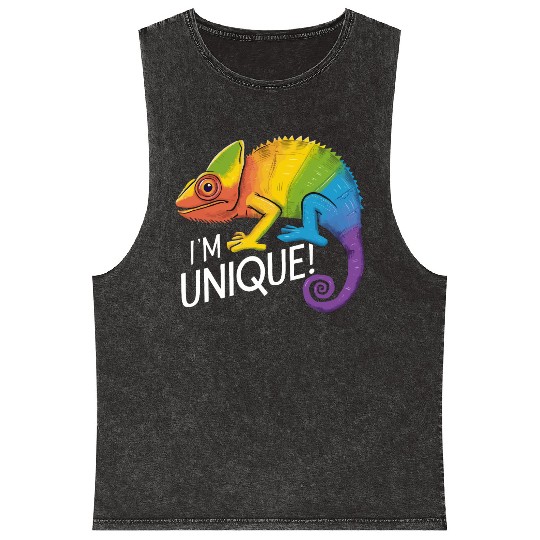 Rainbow Chameleon - "I'm Unique!" Colorful Animal Mineral Wash Tank Tops
