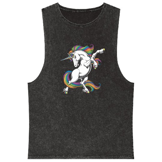 Majestic Rainbow Unicorn Prancing with Vibrant Mineral Wash Tank Tops