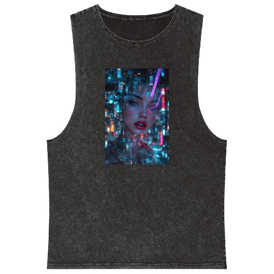 Neon Siren A Cyberpunk Reverie Mineral Wash Tank Tops