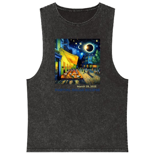 March 29, 2025 Partial Solar Eclipse Night Scene Mineral Wash Tank Tops
