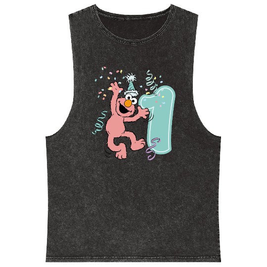 Sesame Street Birthday Design With Elmo One Year Mineral Wash Tank Tops