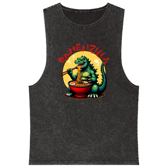 RamenZilla Ramen Noodle Loving Kaiju Monster Mineral Wash Tank Tops