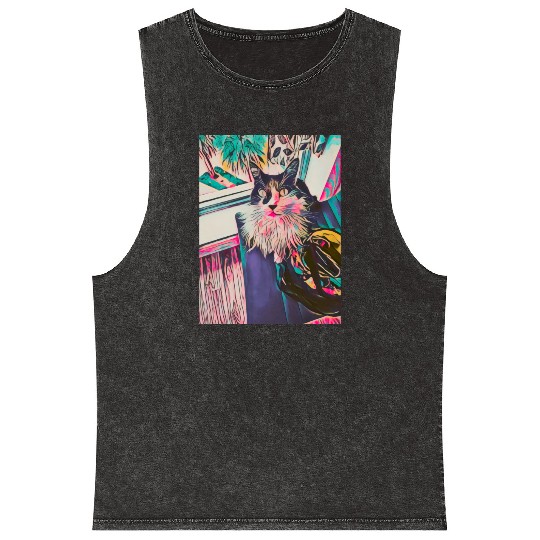 Tropical Funky Cat Mineral Wash Tank Tops