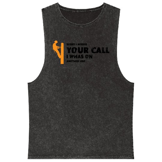 Orange silhouette of a lineman climbing a utility Mineral Wash Tank Tops