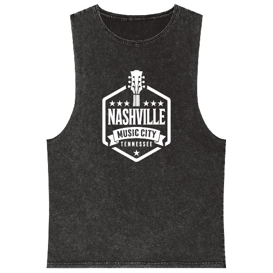 Nashville Music City Guitar Tennessee Mineral Wash Tank Tops