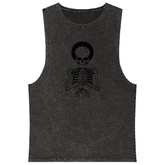 Skeletal Saint Prayer Tattoo Design Mineral Wash Tank Tops
