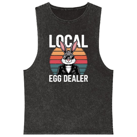Local Egg Dealer Easter Bunny Retro Easter Sunday Mineral Wash Tank Tops
