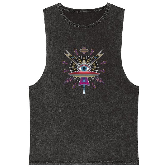 Psychedelic UFO Eye with Cosmic Lightning and Mineral Wash Tank Tops