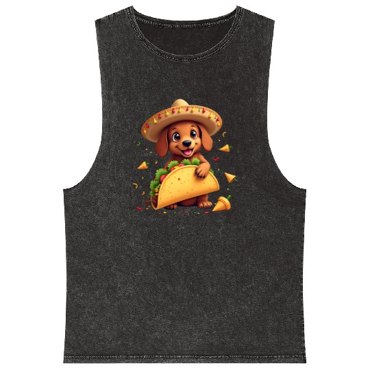 Taco Puppy Fiesta Sombrero Fun Cinco de mayo Mineral Wash Tank Tops