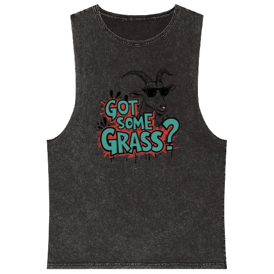 Goat Some Grass? Meme Goat Energy Mineral Wash Tank Tops