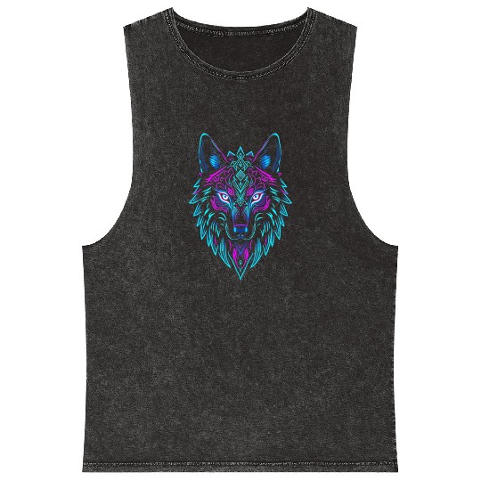 wolf face Mineral Wash Tank Tops