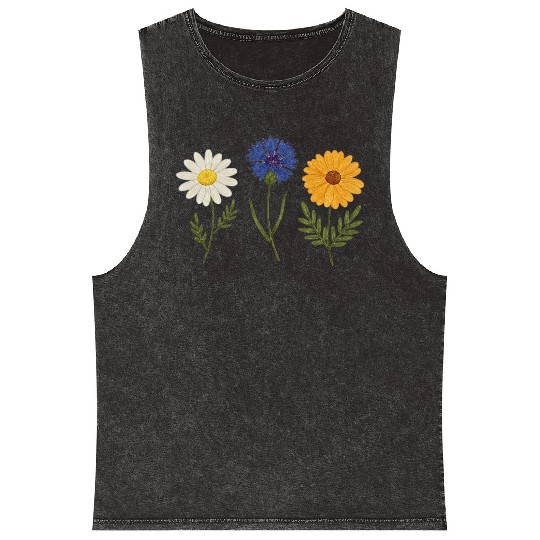 Wildflower Trio Daisy Cornflower Marigold Mineral Wash Tank Tops
