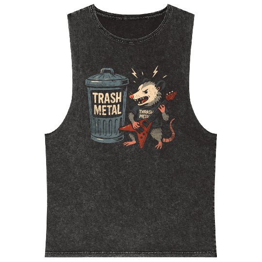 Funny Opossum Thrash Metal Guitar Vintage Pun Mineral Wash Tank Tops
