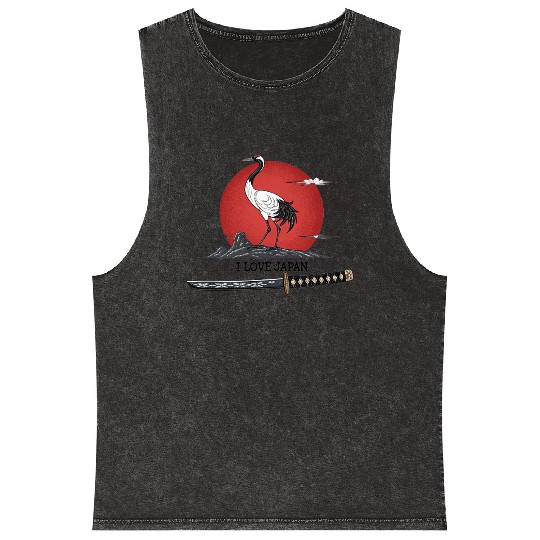 Japanese Crane with Katana and MounT FUJI POSTER Mineral Wash Tank Tops