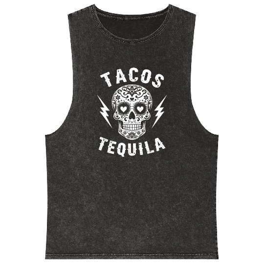 Tacos Tequila & Skull Vibes Mineral Wash Tank Tops