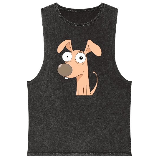Goofy Cartoon Dog with Bulging Eyes Mineral Wash Tank Tops