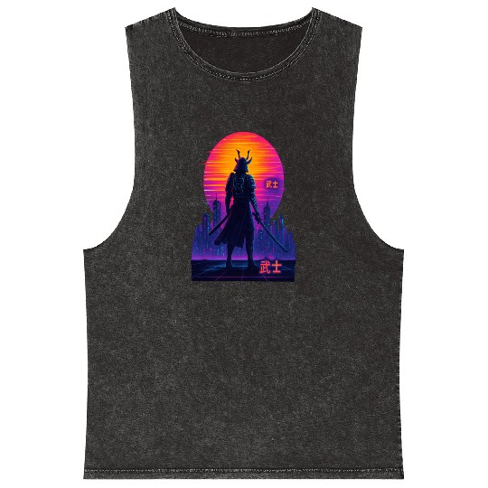 Neon Samurai - Cyberpunk Warrior Art Mineral Wash Tank Tops
