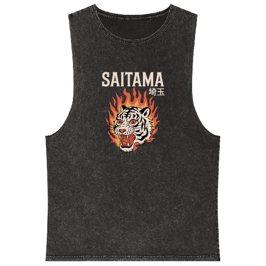 Vintage Saitama Mineral Wash Tank Tops – Bold Tiger Tattoo Design