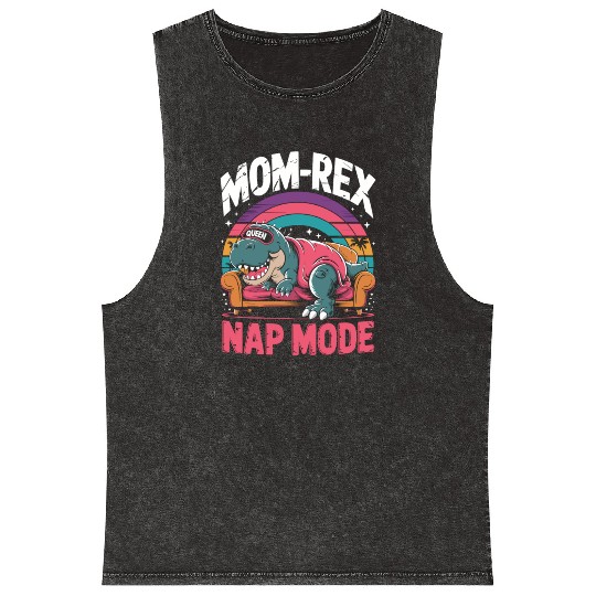 Dinosaur Mom Nap Queen - Mom-Rex Nap Mode Mineral Wash Tank Tops