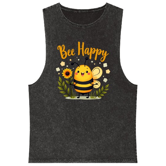 Happy Beekeeping Bee with Sunflower Joy Mineral Wash Tank Tops