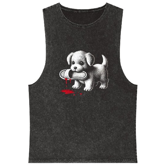 Cute Puppy with Slipper Mineral Wash Tank Tops Dark Humor Dog Lover