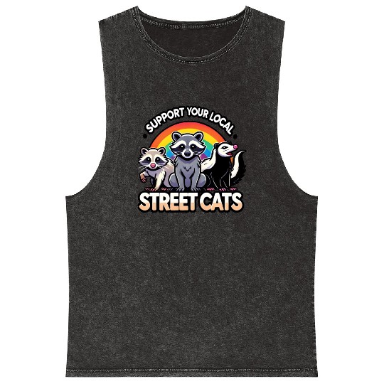 Support Your Local Street Cats Funny Raccoon Mineral Wash Tank Tops