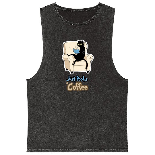 Bookish Black Cat –Art of Reading & Sipping Coffee Mineral Wash Tank Tops