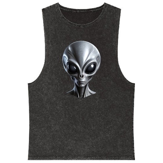 Real Grey Alien with a big head Mineral Wash Tank Tops