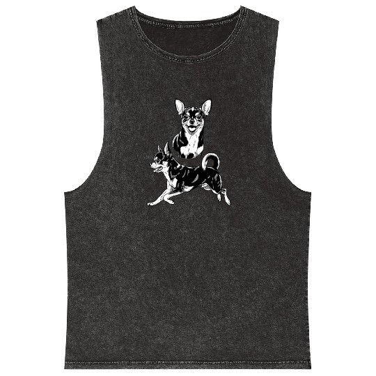 Chihuahua Lover's Delight: Dynamic Duo in Black Mineral Wash Tank Tops