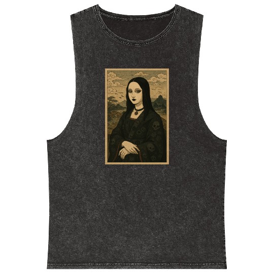 Gothic Geisha Mona Lisa Ukiyo-e Portrait with Mineral Wash Tank Tops