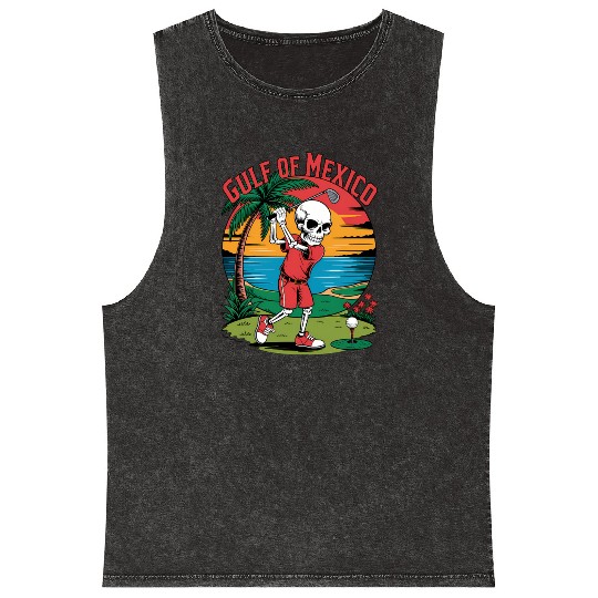 Tropical Skeleton Golf Funny Parody Design Mineral Wash Tank Tops