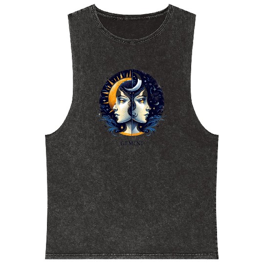 Zodiac Card Gemini Mineral Wash Tank Tops
