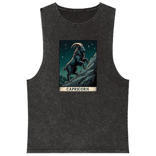 Zodiac Card Capricorn Mineral Wash Tank Tops