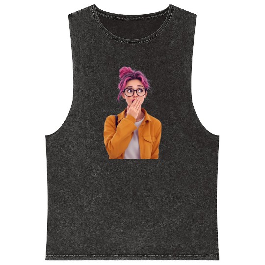 Surprised AI woman Mineral Wash Tank Tops