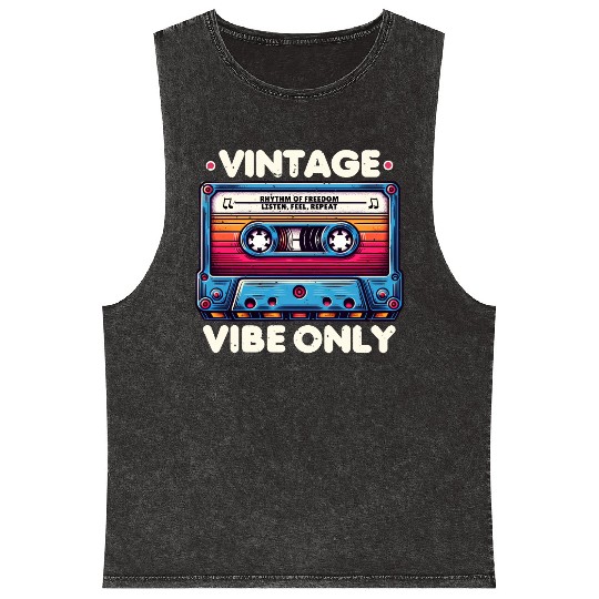 Vintage Cassette Tape Design Mineral Wash Tank Tops