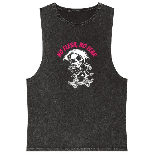 NO FLESH NO FEAR Skeleton Skateboard Gothic Street Mineral Wash Tank Tops