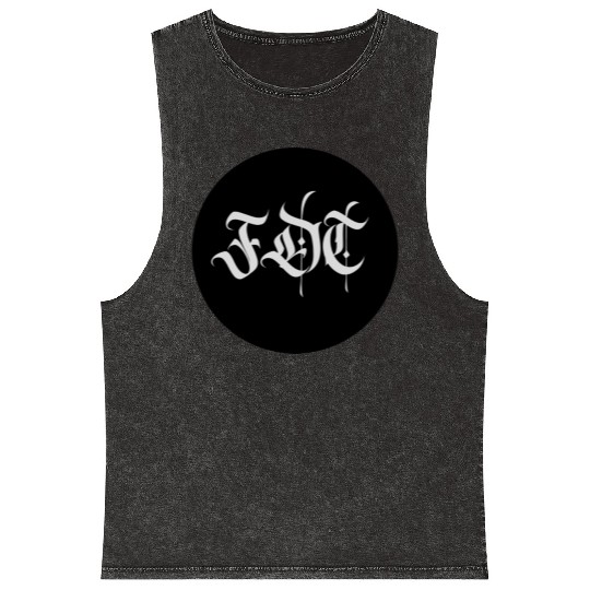 Ornate Gothic Lettering FDT in Light Grey on Black Mineral Wash Tank Tops