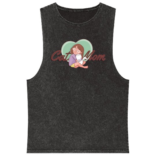 Cat Mom SVG – Girl Hugging White Cat with Heart Mineral Wash Tank Tops
