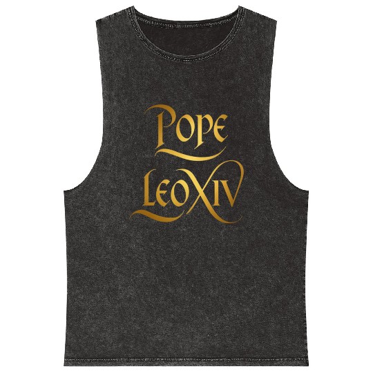 Golden Typography: Pope Leo XIV in Classic Style Mineral Wash Tank Tops