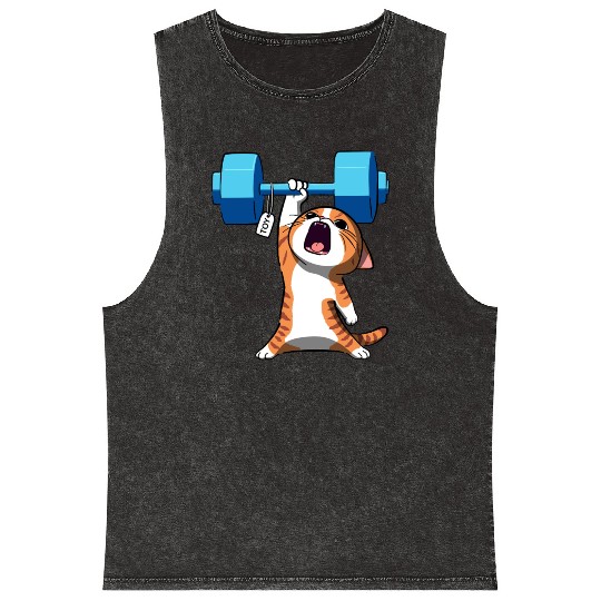Workout Strength! Tiny Warrior Cat Huge Muscles. Mineral Wash Tank Tops