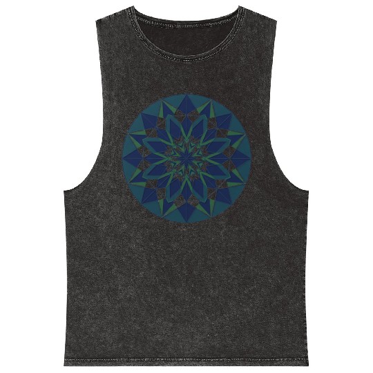 Geometric Mandala in Cool Tones Mineral Wash Tank Tops
