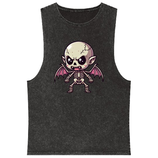 Cute Vampire Skeleton – Bat-Winged Monster Mineral Wash Tank Tops