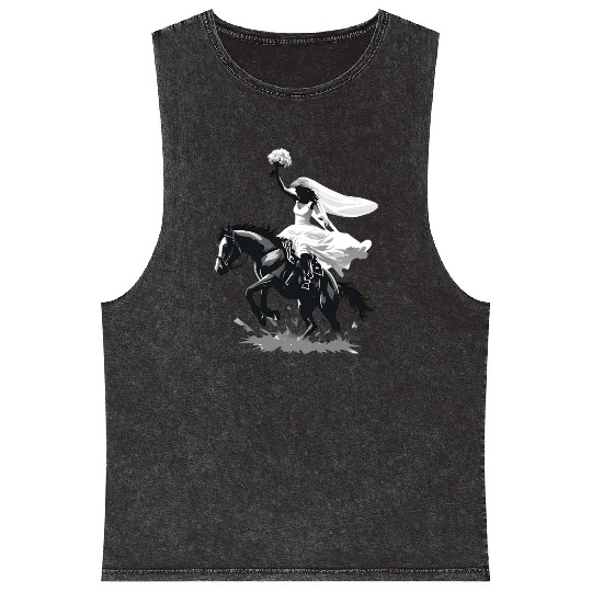 Western Cowgirl Bride on Bucking Horse – Grayscale Mineral Wash Tank Tops