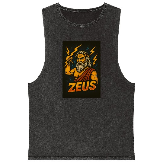 Epic Zeus Thunderbolt Illustration Mineral Wash Tank Tops